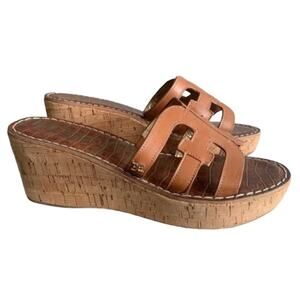 Sam Edelman Regis Leather Cork Wedges with Round Toe Size 8